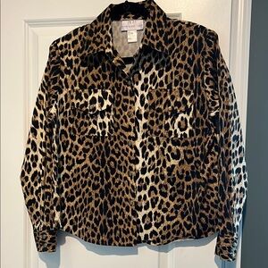 Susan Graver Blouse Brown and Black Leopard Print
